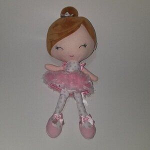 Baby Starters Plush Girl Doll Ballerina Lovey 12" Pink Gray Stars Toy Brunette